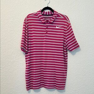 Nike Pink and Gray Polo Shirt Classic Striped Design